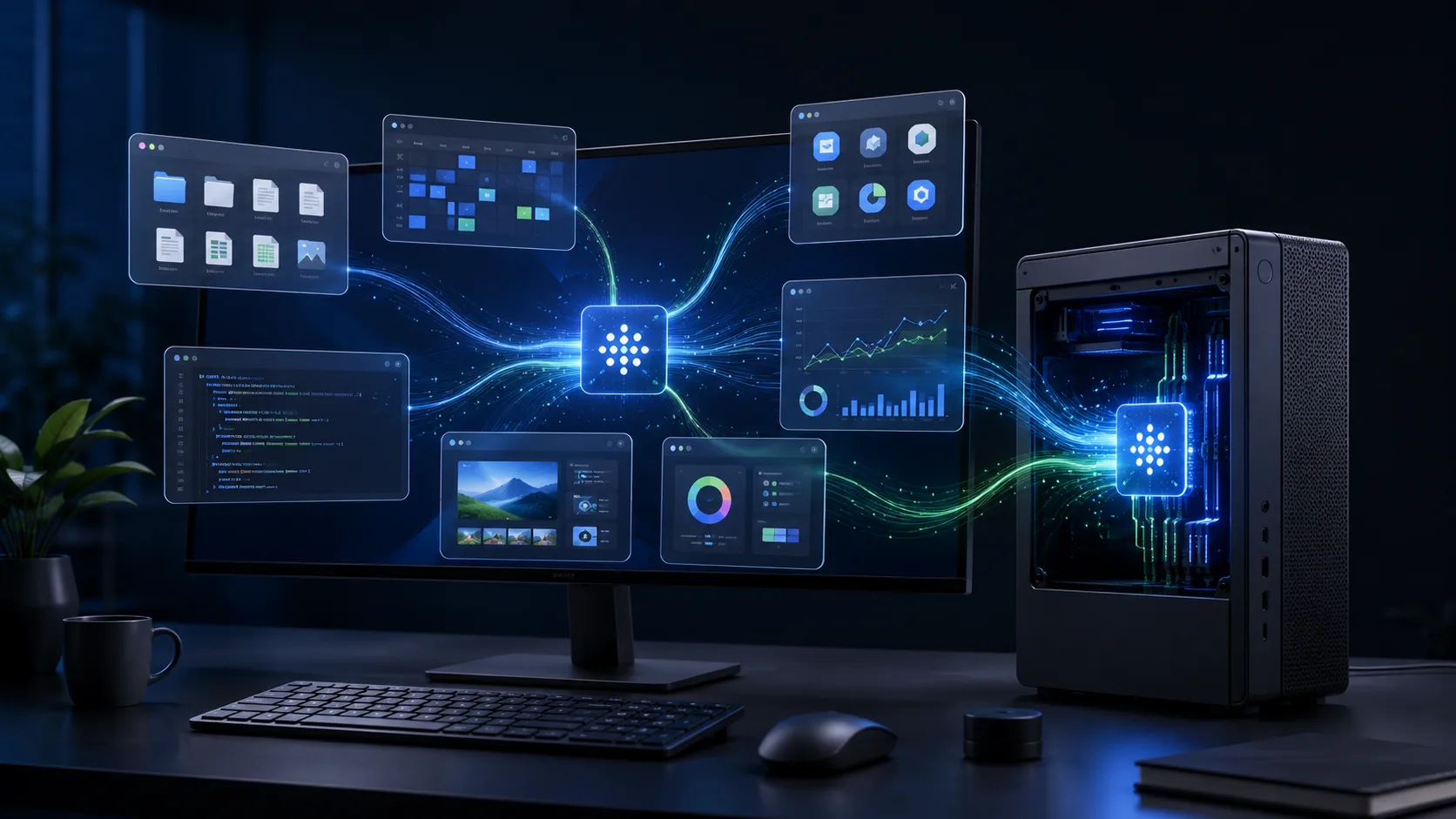 Konceptualni prikaz lokalnih AI agenata na Windows PC-u