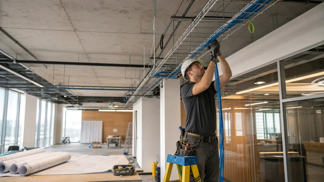 Illustration of network infrastructure being prepared in an office
